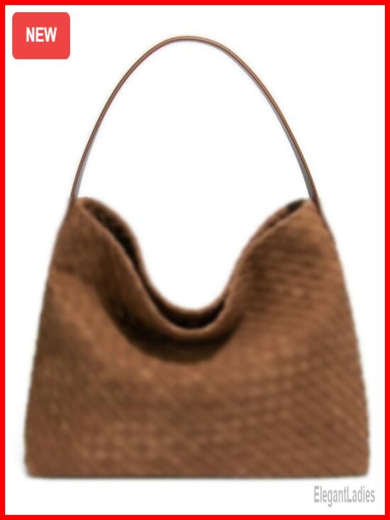 Handbags - Faux Suede Woven Hobo Bag Shoulder Tote Satchel